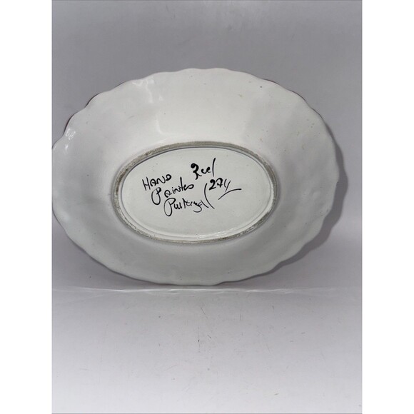 Hand Painted Portugal Pottery Basket with Braided Handle-Signed - Picture 6 of 7